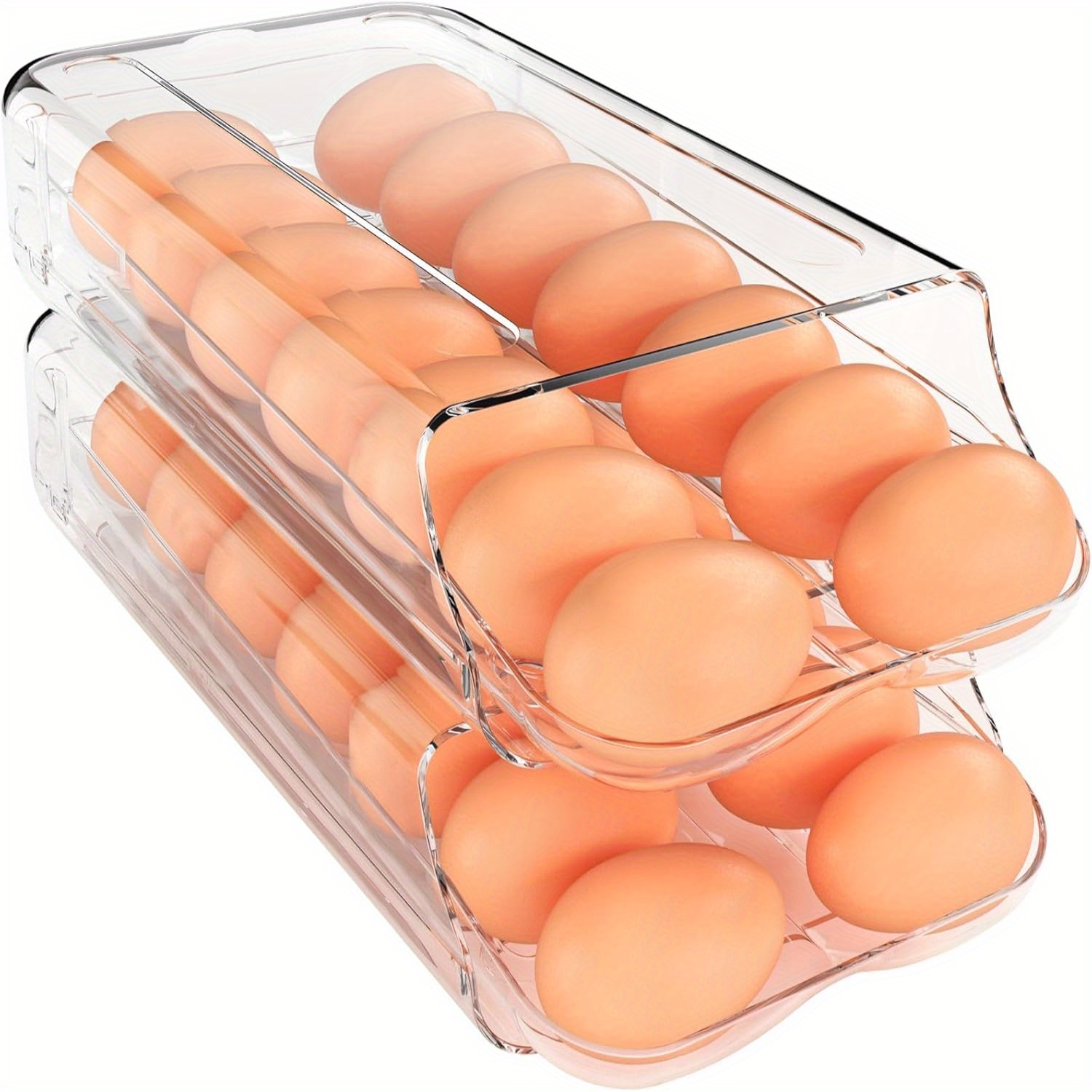 

Egg Holder For Fridge, Automatic Container For Refrigerator, Clear Plastic Egg Dispenser, Stackable Eggs Organizer Removable Inner Tray For Organizers And Storage, 2 Pack