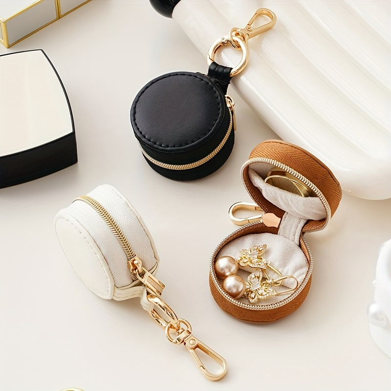 

Elegant Mini Hanging Jewelry Box - 1.97" Leather, Waterproof Organizer For Rings, Earrings & Necklaces With Decorative Zipper, Style