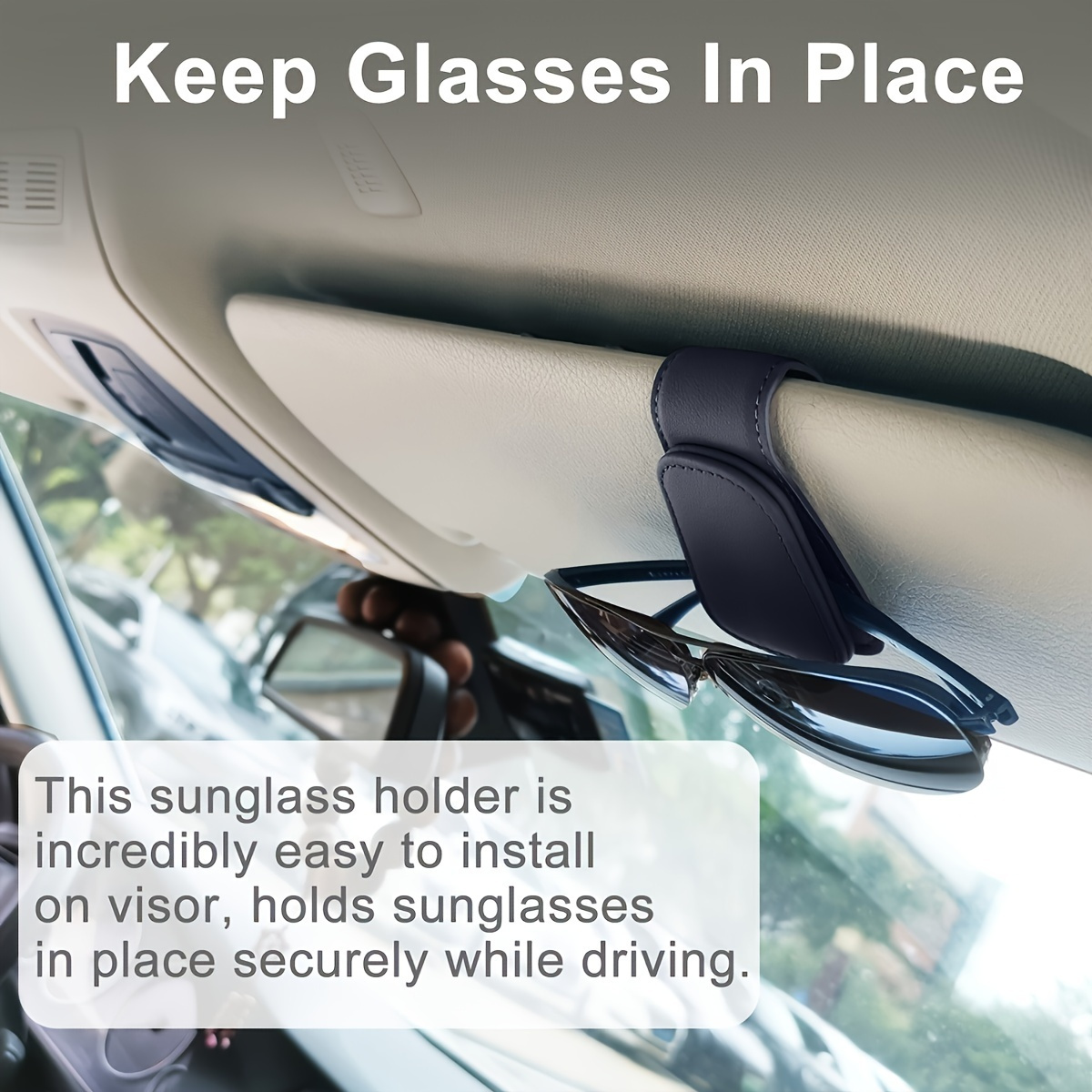 Держатель для очков на козырек автомобиля из искусственной кожи с магнитным зажимом и держателем для билетов и карт, детали 5