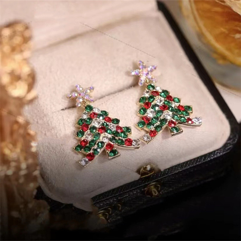 

Fashion Rhinestone Set Star Christmas Tree Tassel Earrings Sweet Shrink Long Earrings, Christmas Gift