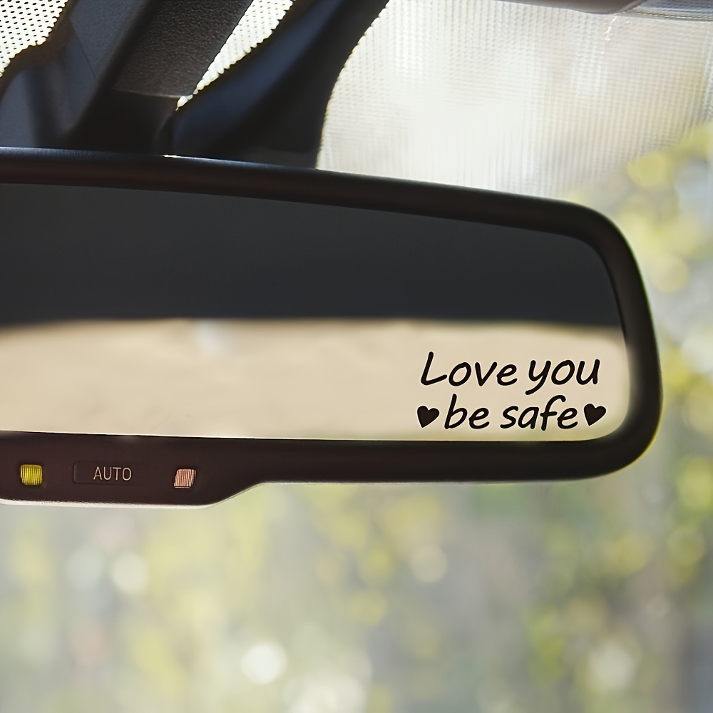 

love You Be Safe" Heart Graphic Vinyl Sticker For Car Mirrors - Adhesive, Smooth Surface, Suitable For Glass And Metal Surfaces