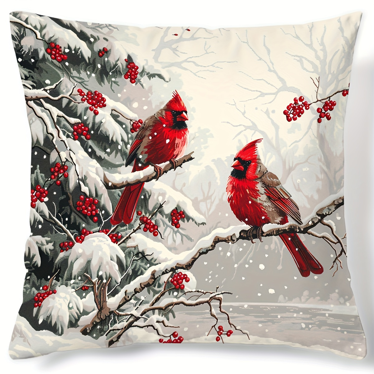 

Traditional-style Christmas & Winter Berries Throw Pillow Cover, 100% Polyester Decorative With Zipper, Hand Wash Only, Woven Home Decor For Room Types - Pillow Insert Not Included