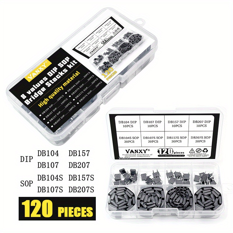 120pcs Bridge Kit - 8 Values, Dip & Sop Packaging, Db104/db107/db157/db207 Series - Ideal For Electronics Projects