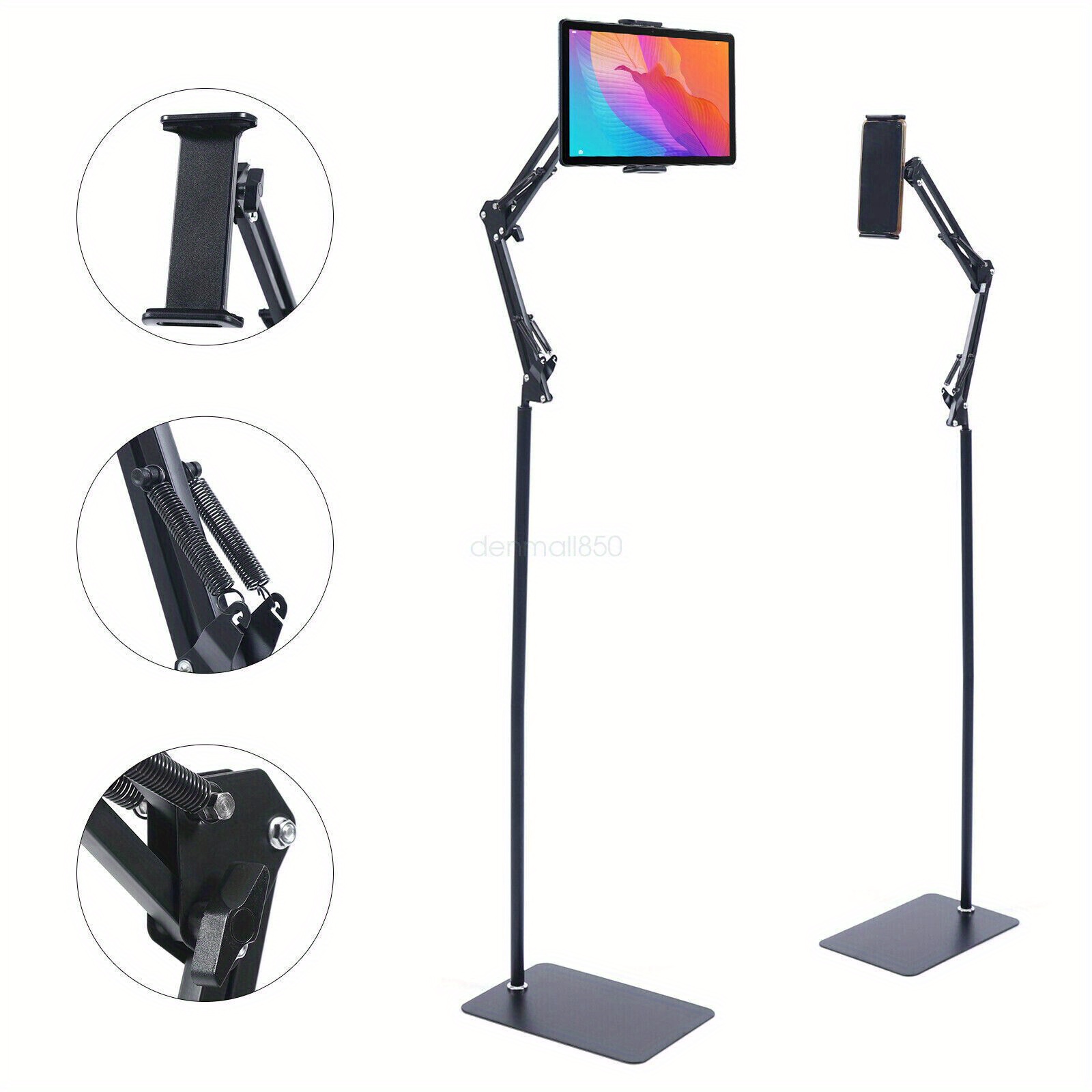 

Tablet Floor Stand Floor Standing Mobile Phone Holder Tripod Stand 360° Rotating Mount Height Adjustable Floor Stand Compatible For Tablet+clip, Black