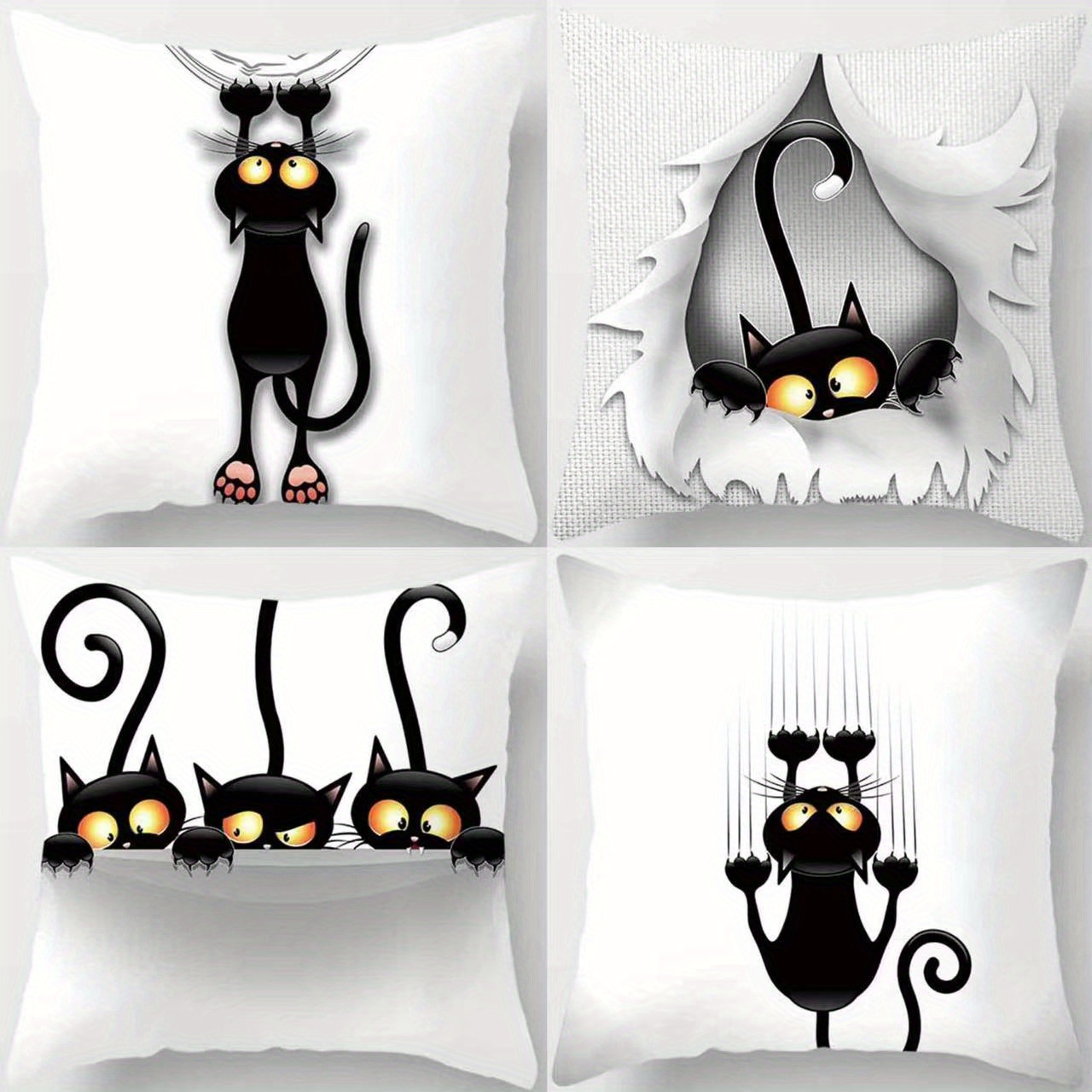TEMU 4pcs Black Cat Mixed Covers For Living Room, Bedroom, Sofa Decorative Pillowcases, Home Decor, Room Decor, Party Decor, Single-sided Print,
