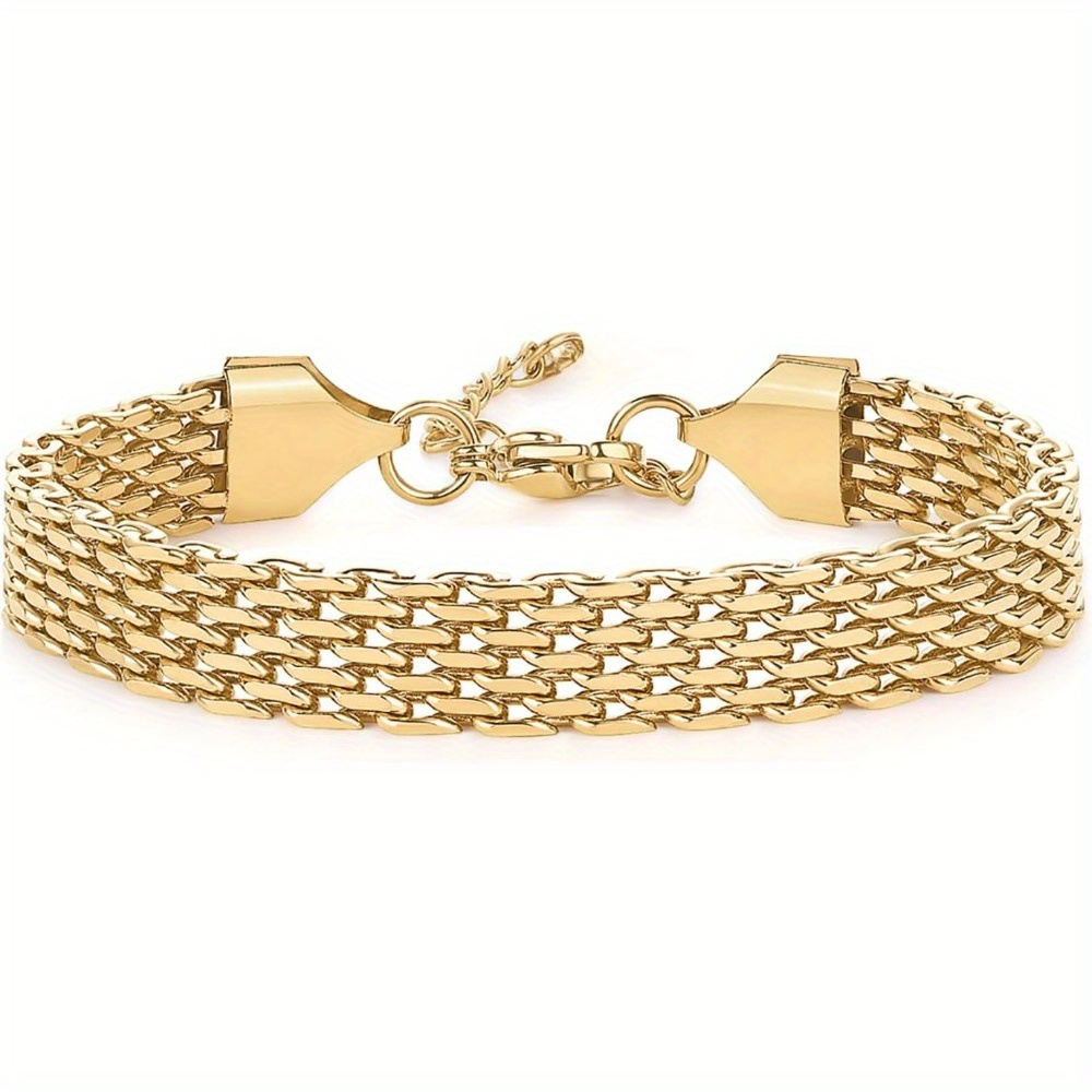 

14k Golden Plated Chunky Chain Adjustable Bracelet For Women | Stainless Steel Lightweight Trendy Chain Bracelet