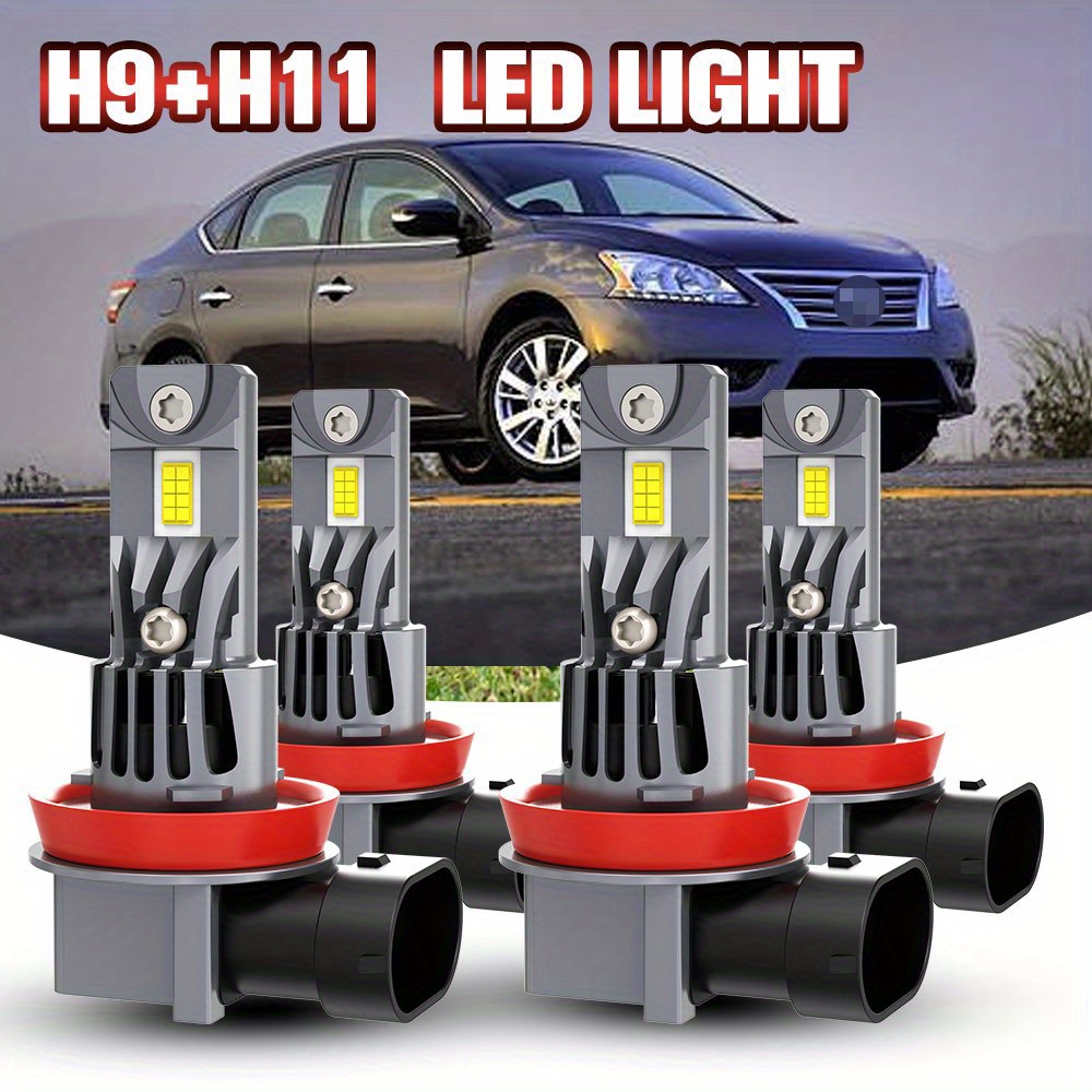 

H9 H11 4pcs For Sentra Sedan 4-door 1. 8l 2013-2021 Led Headlight Bulb Conversion High Low Beam Plug And Play Super Bright 6000k Cool White