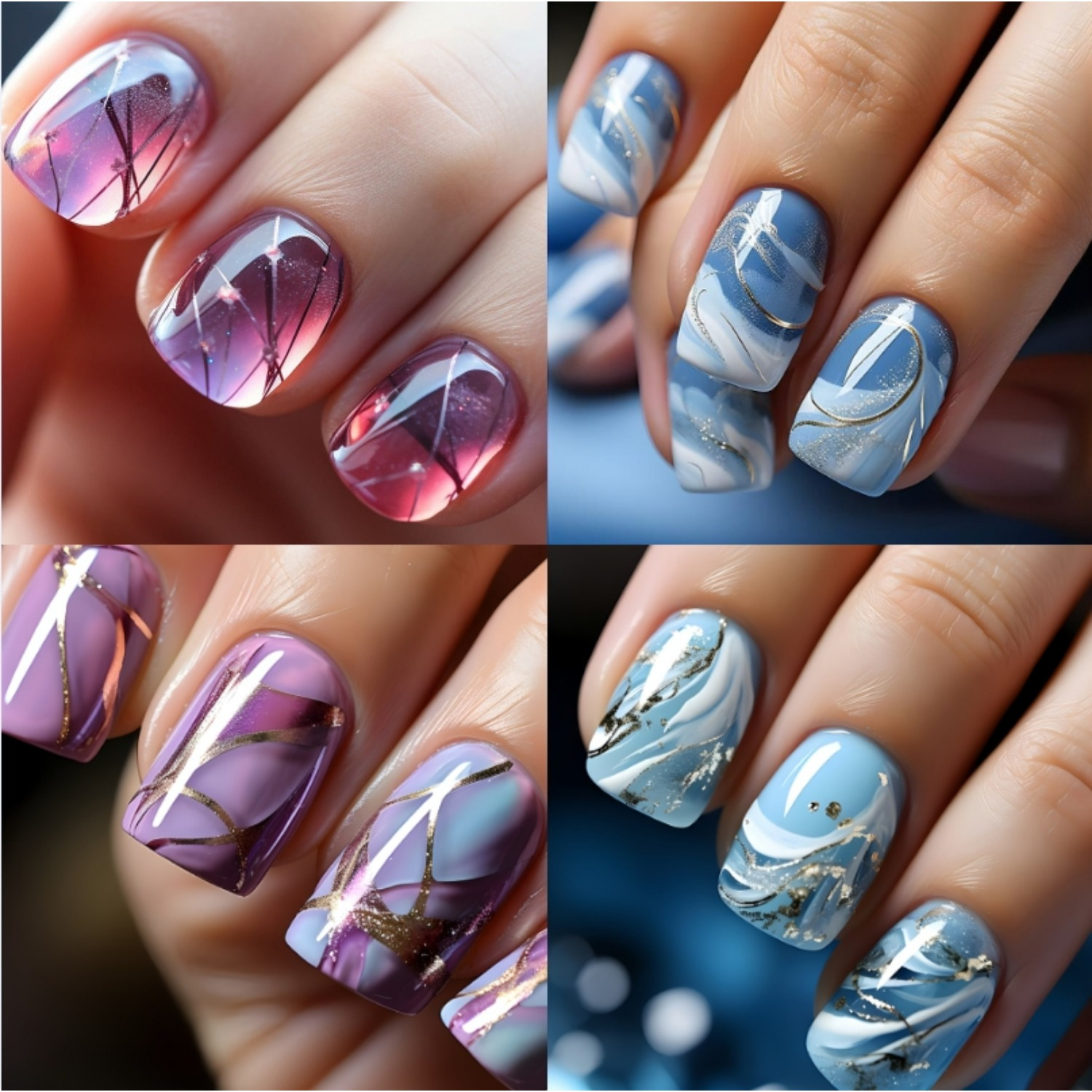 TEMU 96pcs Mixed Color Gradient Press On Nails Set, Square Shape Short Naillength With , 4 Different Color Pattern Styles, Fashionablenail Art Kit With Jelly Glues & Nail File For Women.