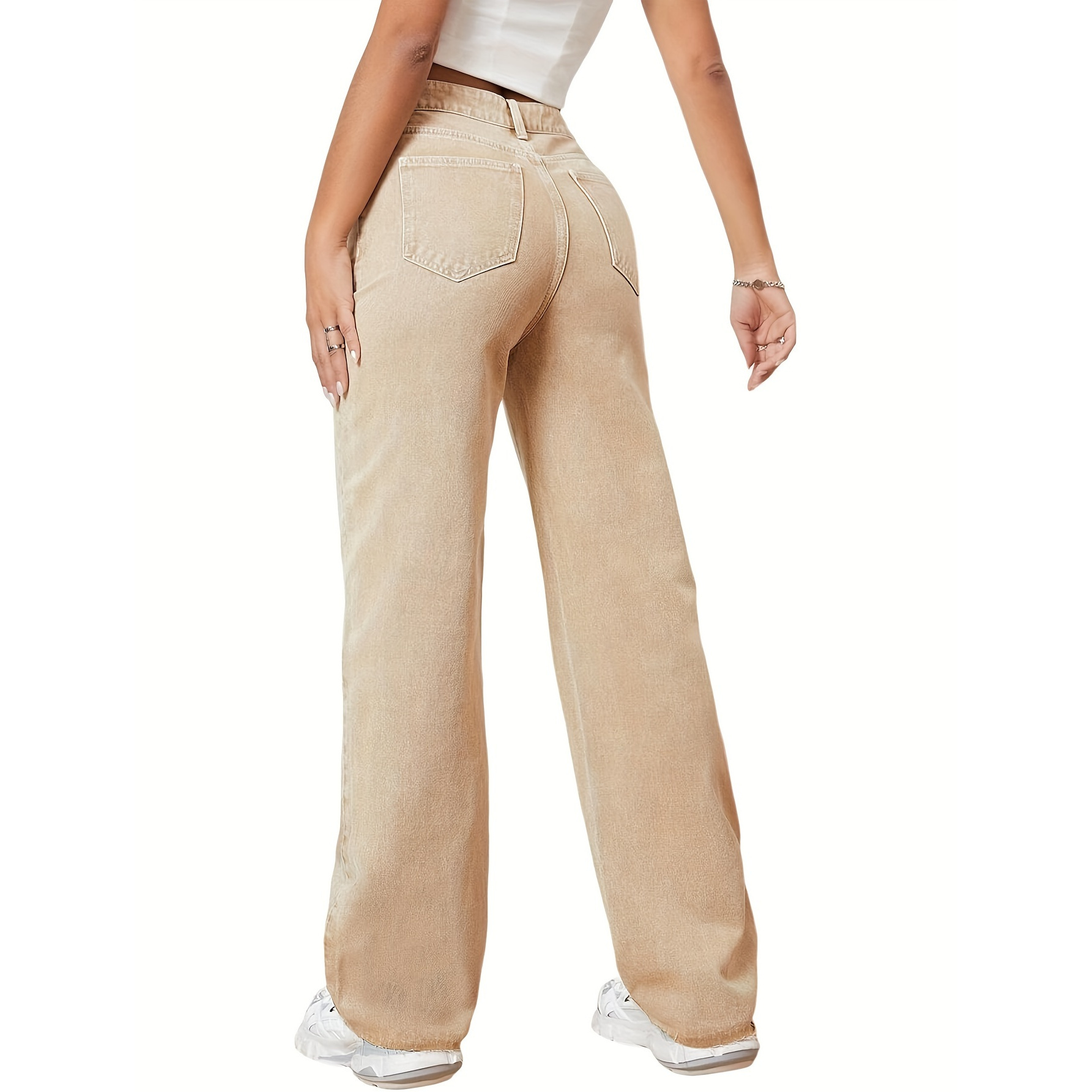 

Women's Retro Khaki Straight Leg Denim Jeans