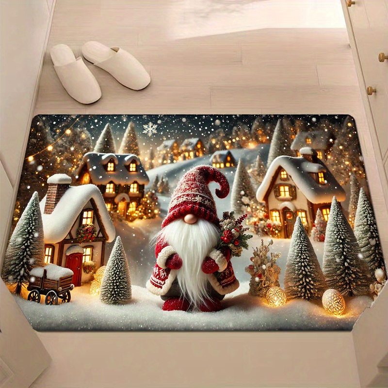 christmas elf gnome printed anti   doormat low pile machine washable non slip polyester floor mat for home decor   living room kitchen bedroom bathroom laundry room festive holiday decoration rectangle flat woven rug details 5