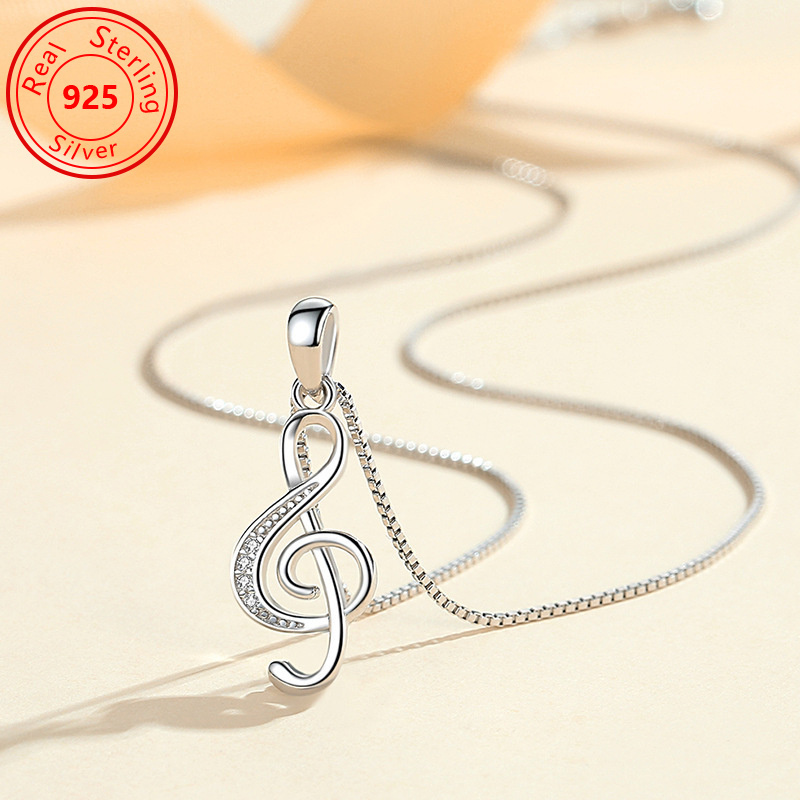 TEMU S925 Sterling Rhythm Note Necklace - Luxurious Plated With Sparkling Note Pendant - Love Note Is For Couples