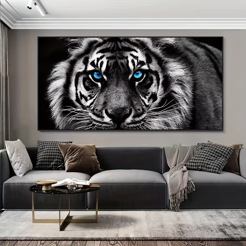 

1pc Framed Animal Canvas Wall Art, High Definition Printed Image, Black And White Tiger Living Room Bedroom Study Home Decor Painting (wrapped Canvas)