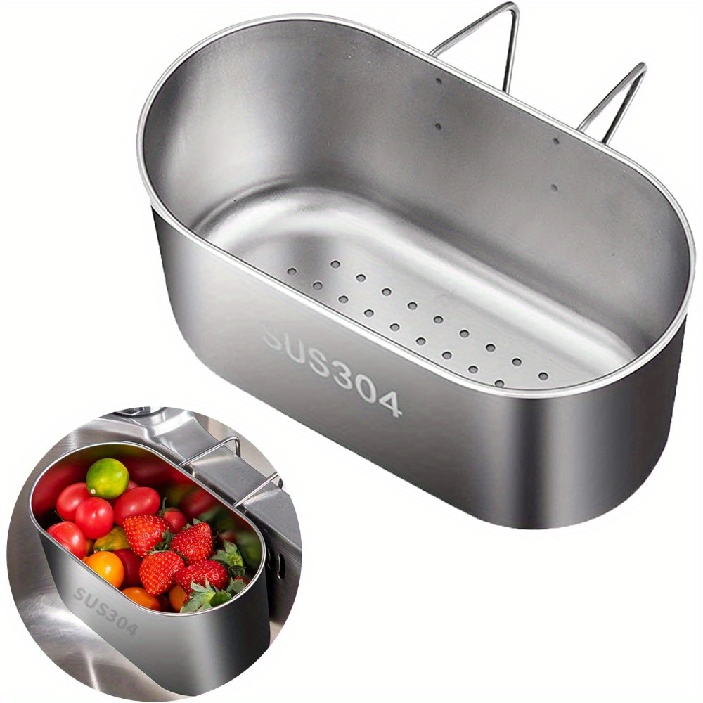 

304 Steel Multifunctional Hanging Strainer Perforated Colander For , And Washing - Drain Strainer Organizer