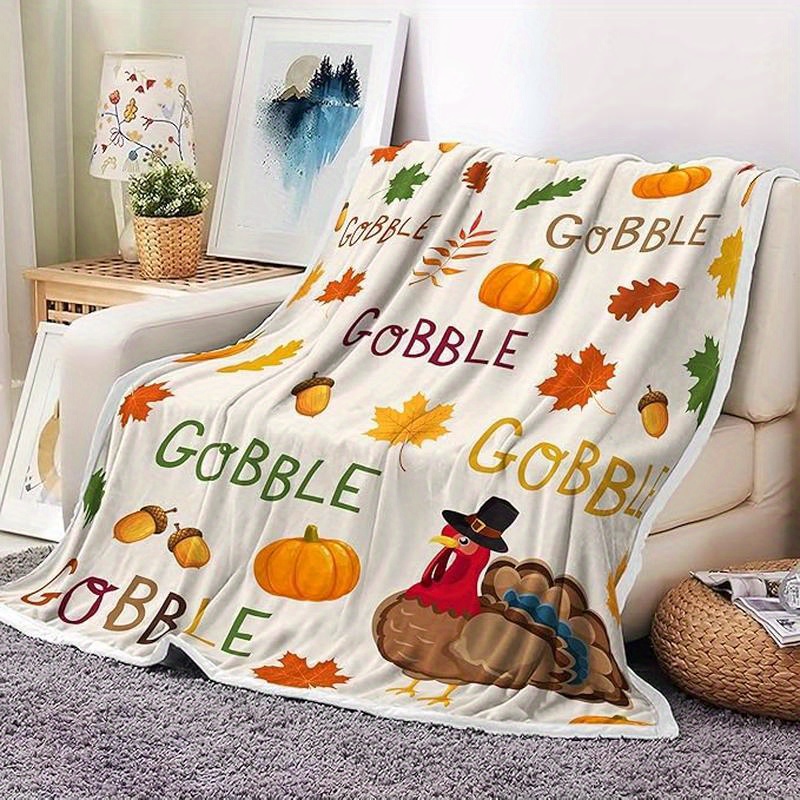 

Thanksgiving Day Throw Blanket, Happy Thanksgiving Fall Pumpkin Leaves Pattern Cozy Bed Couch Blanket, Soft Comfy Fleece Flannel Throws Blankets Livingroom Bedroom Decor