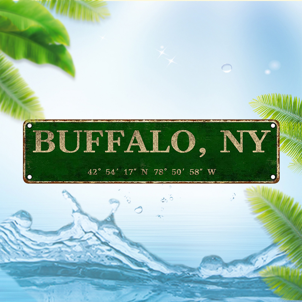 

Rustic Metal Tin Sign "buffalo, Ny" 15.75x3.94 Inches, Uv Printed, Indoor & Outdoor Wall Decor, Festive Holiday Decoration, No Power Needed, Metal Material