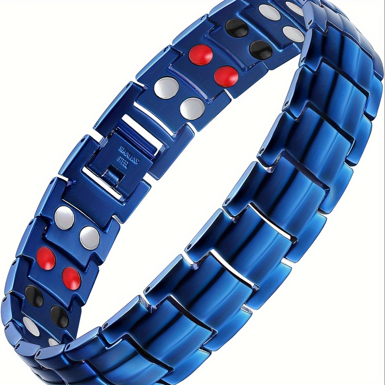 

A Stylish Blue Magnetic And Golden Men's Bracelet - Strong Magnetic Clasp, Low Allergenic, Corrosion-resistant, Waterproof, Fashionable Jewelry Accessory - The Perfect Gift For Men
