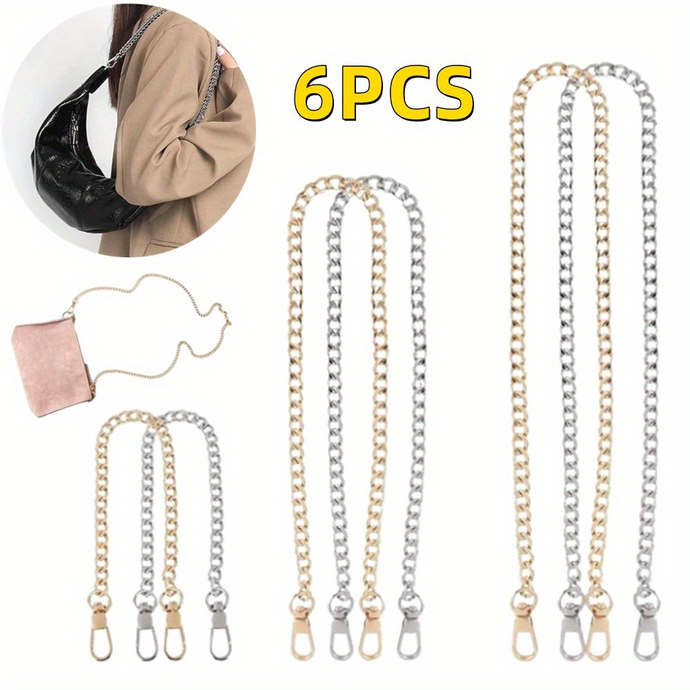 

6pcs Bag Chain, Silvery And Golden, 30/60/120cm Different Sizes Metal Bag Chain, Chain Shoulder Strap, Twist Handbag Chain, Flat Decorative Chain For Handbag, Shoulder Bag, Wallet