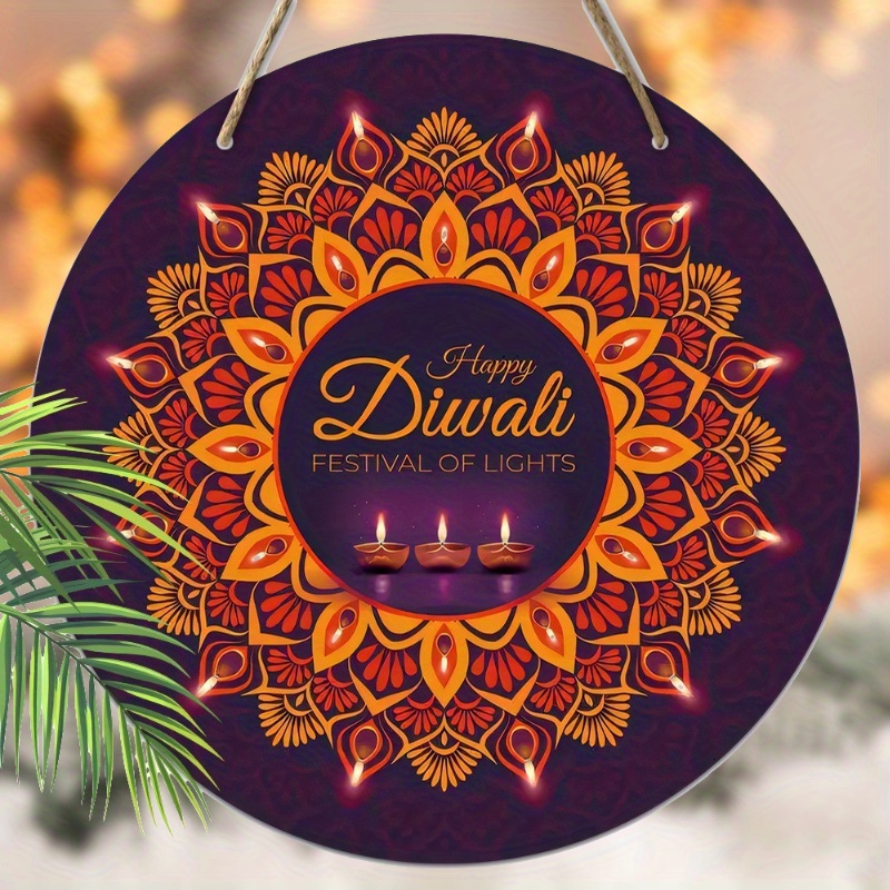 

Happy Diwali Wooden Hanging Sign - 1pc Decorative Porch Wreath For Home Fence, Garden, Room - Outdoor Tree Pendant For Diwali Celebration Party Supplies