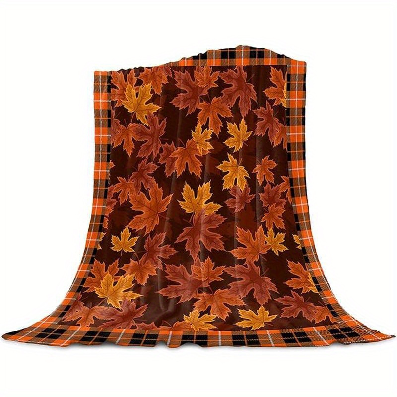 

Fall Blanket Leaves Fleece Throw Blankets Thanksgiving Check Plaid Buffalo Warm Breathable Bedspread For Thanksgiving Day Couch Bedroom