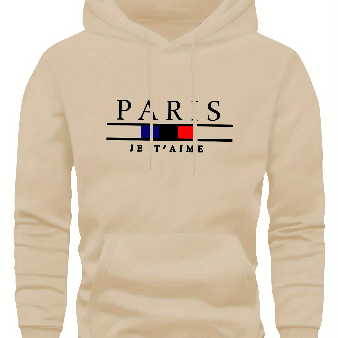 

Paris-inspired Men's Hoodie With Kangaroo Pocket - Casual Pullover Sweatshirt, Polyester Blend, Machine Washable - Perfect For Fall/winter