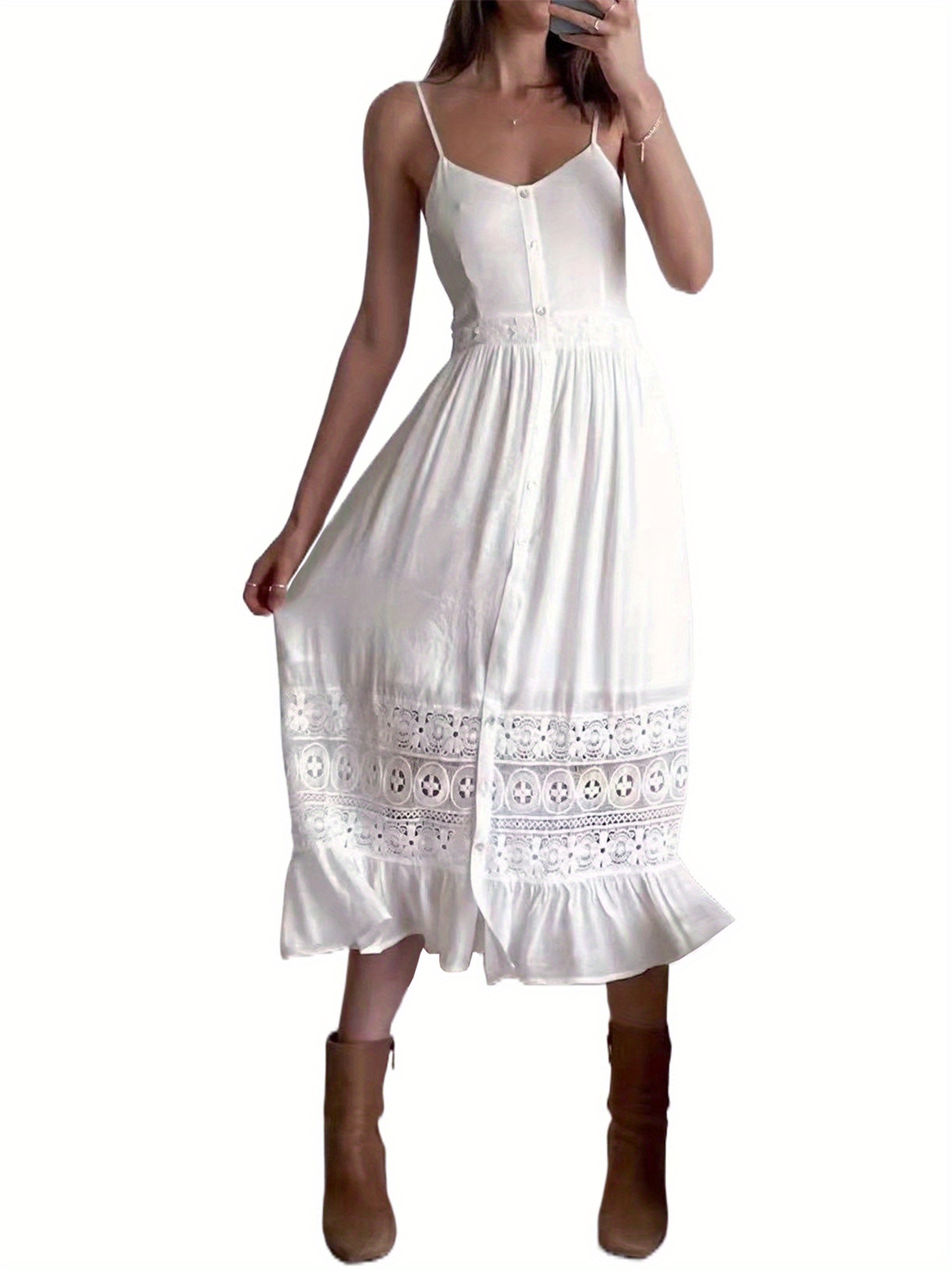 a romantic long-sleeved maxi dress made of vintage cream lace with a  bodycon fit | High-quality & Affordable | Temu