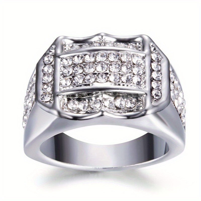 TEMU A Inlaid Artificial Zirconia Fashion Men's Luxury Ring, Perfect For Men' Clothing And Jewelry Matching, Ideal As A Wedding Anniversary Gift.