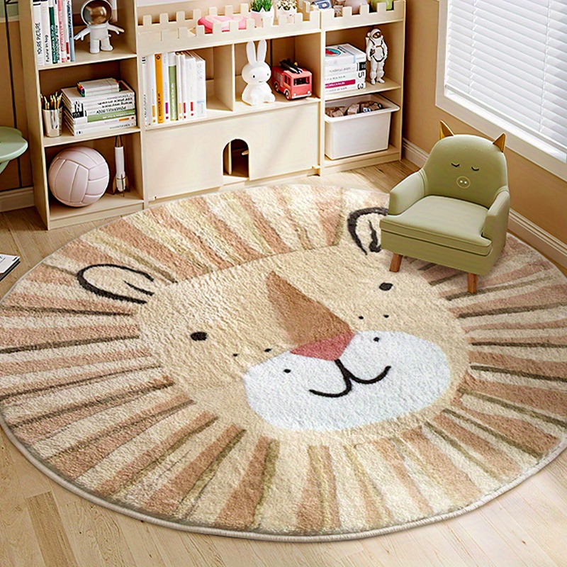 Round Cashmere Carpet, 1000g/㎡, Featuring A Cute Cartoon Lion, Suitable For Home Bedrooms, Washable, Non-slip, Thick 10mm Plush Soft Carpet