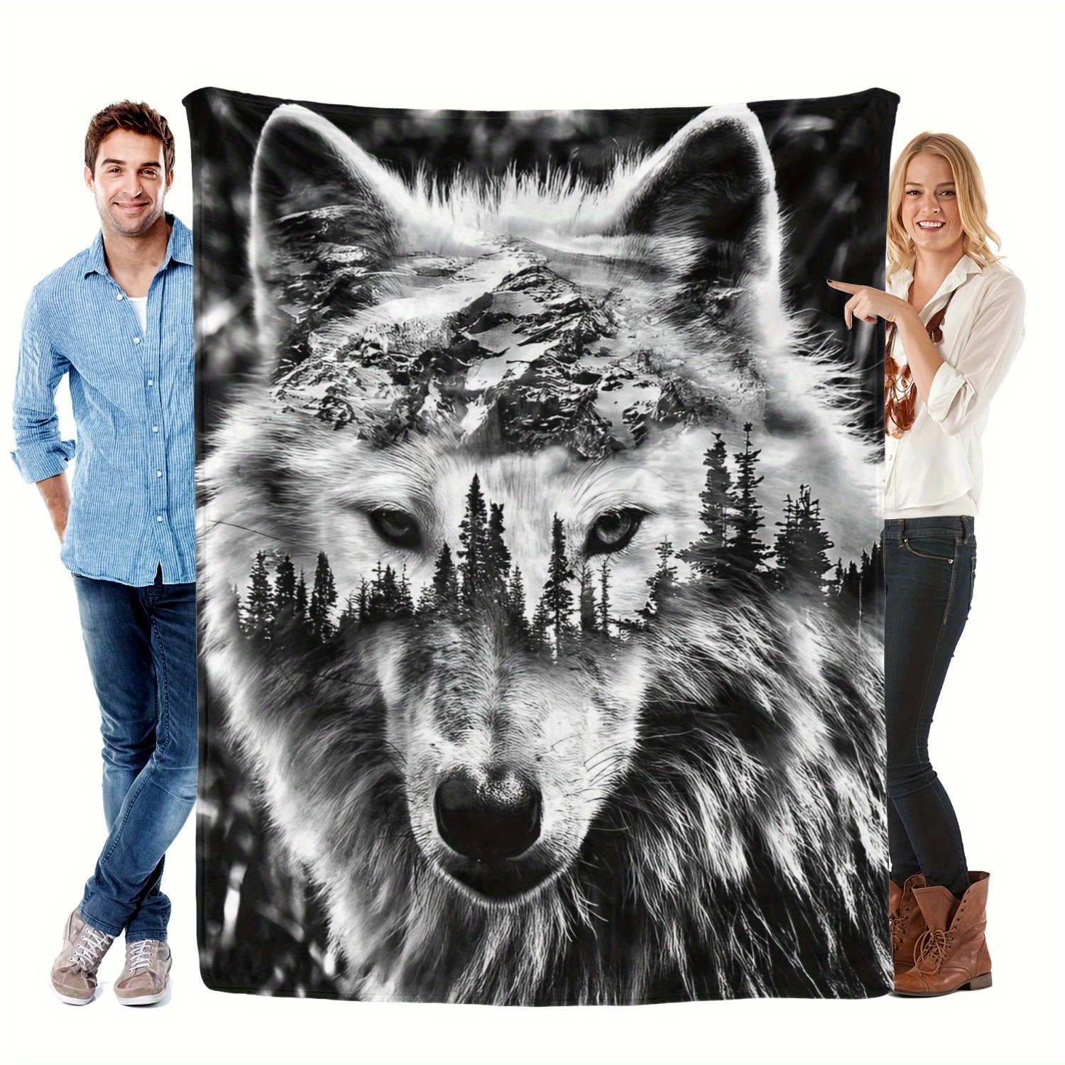 

1pc Cool Wolf Flannel Blanket, For All Season, Warm Cozy Soft Throw Blanket Nap Blanket For Couch Bed Sofa Office Camping Travel Home Decor Blanket