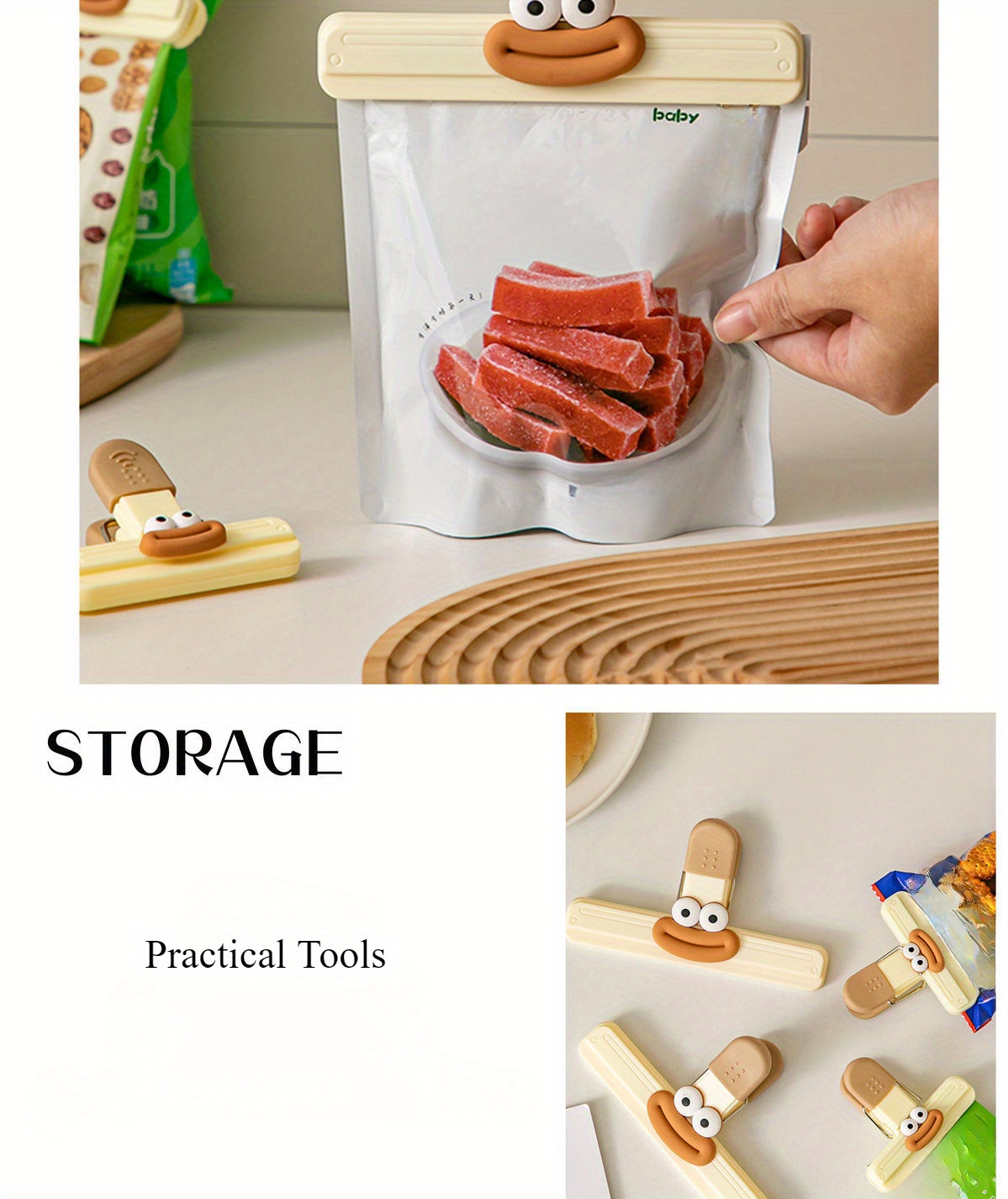 3pcs cute cartoon snack clips multi functional food sealers moisture proof storage clips for kitchen   plastic food bag sealing clips for home kitchen storage accessories details 6