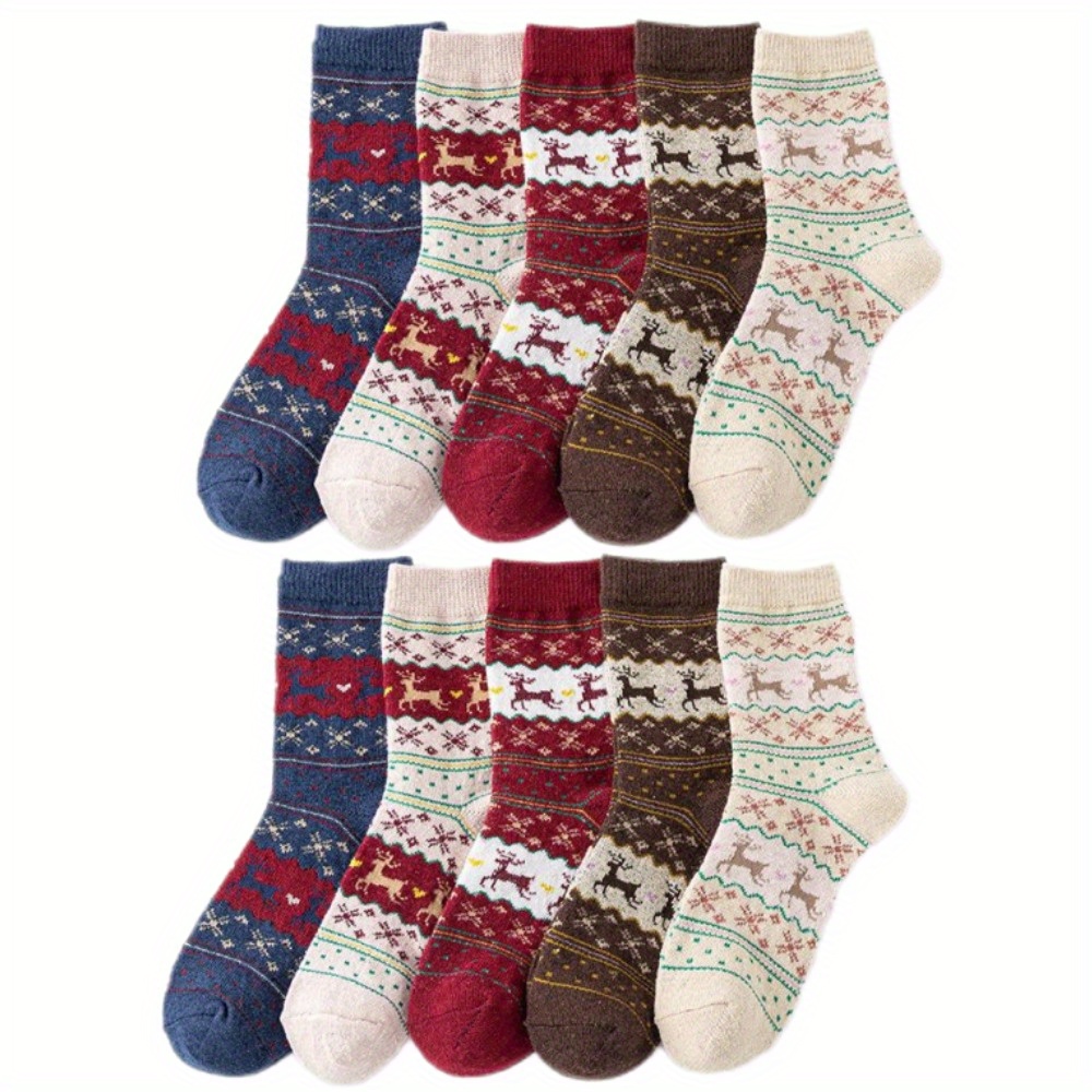 

10pcs Cozy & Warm Christmas Knee Socks With Festive Deer Print - Holiday Parties & Gifts