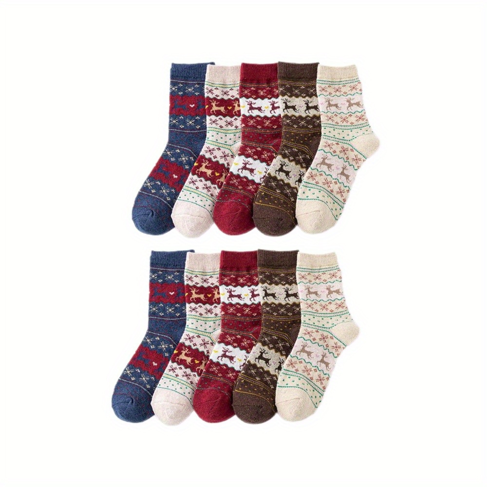 TEMU 10pcs Cozy & Warm Christmas Knee Socks With Festive Deer Print - Holiday Parties & Gifts