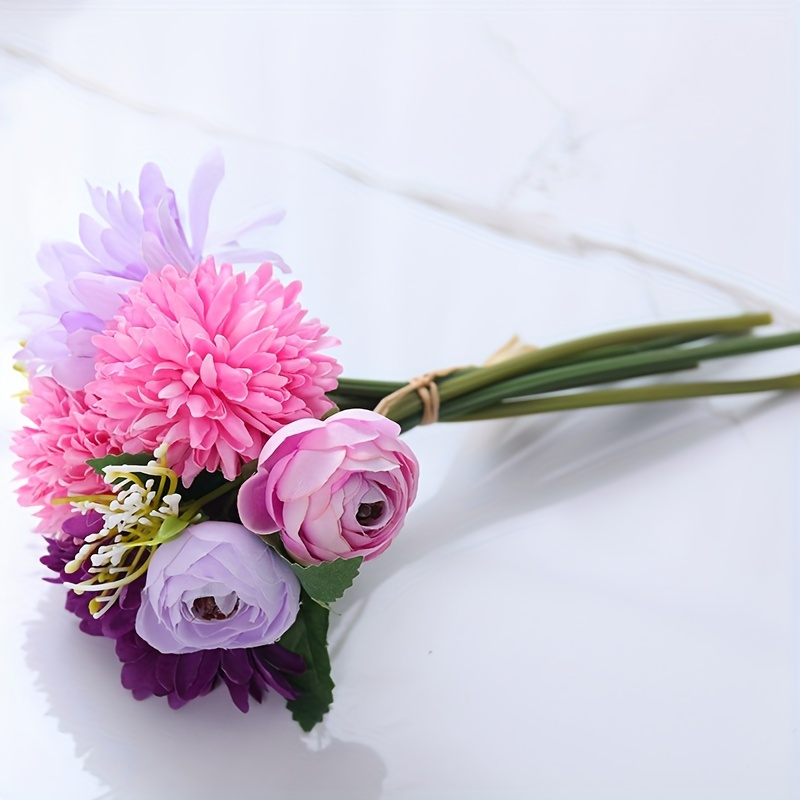 Image of 6pcs/bouquet, Artificial Chrysanthemum Bouquet, Pink Bouquet, Bridal Bouquet, Fake Flower Bouquet, Mother's Day Bouquet, Tabletop Decor, Wedding Decor, Room Decor