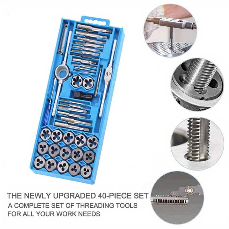 

[ ] 40pcs Tap & Die Set - M3-m12 , -, Includes Wrenches & Screwdriver For Diy Projects