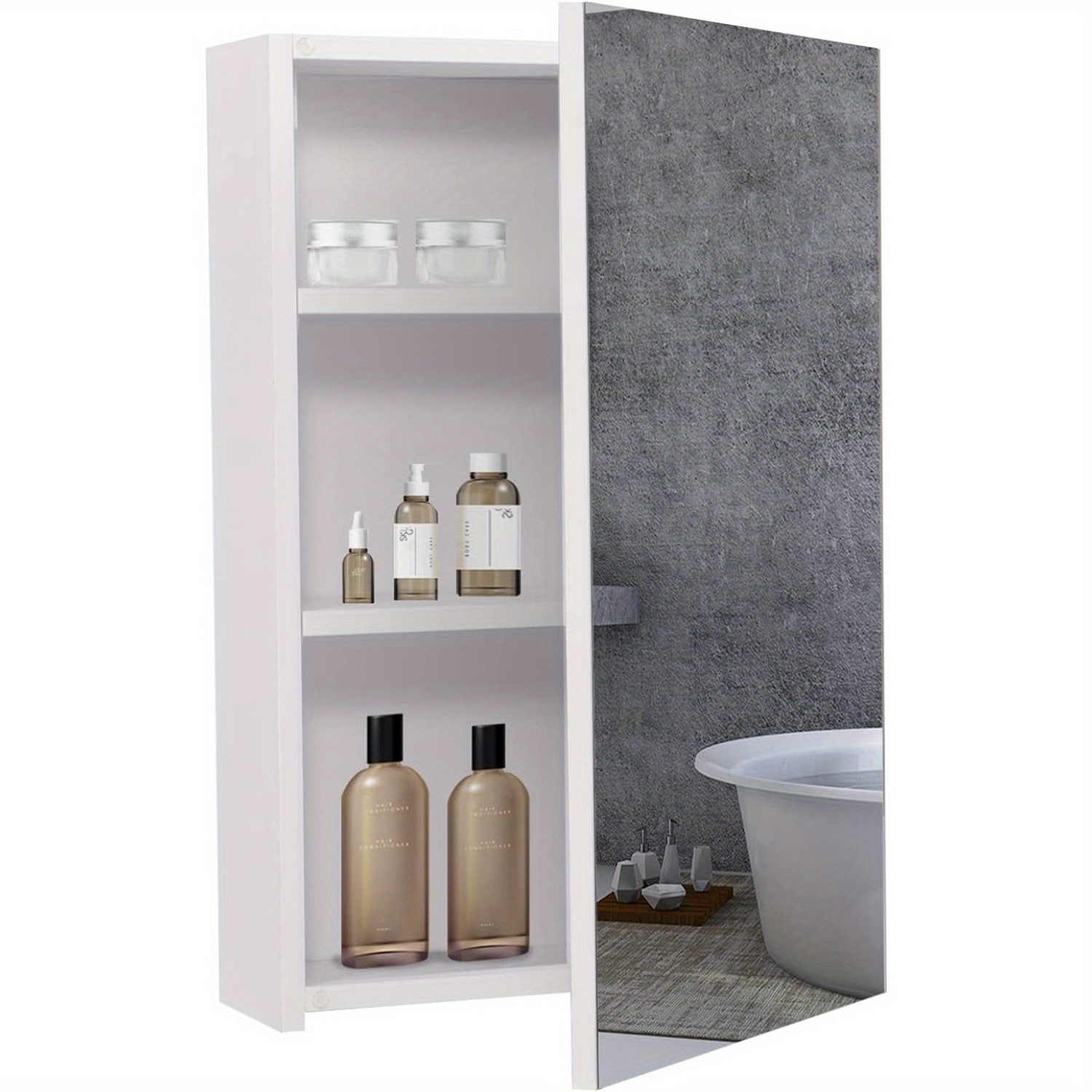 Image of Space- Wall-mounted Bathroom Mirror Cabinet: White Single Door Vanity With Adjustable Shelves (19.7"x11.8"x4.7"/ 50x30x12 Cm)