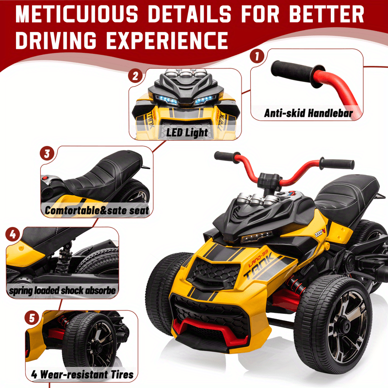 

12v Kids Ride On Toy For Kids Ride On Car W/ Parent Remote 2x55w Powerful Engine 7mph Battery 3 Wheelers Electric Vehicle Led Lights 2 Eva Tire Music Usb