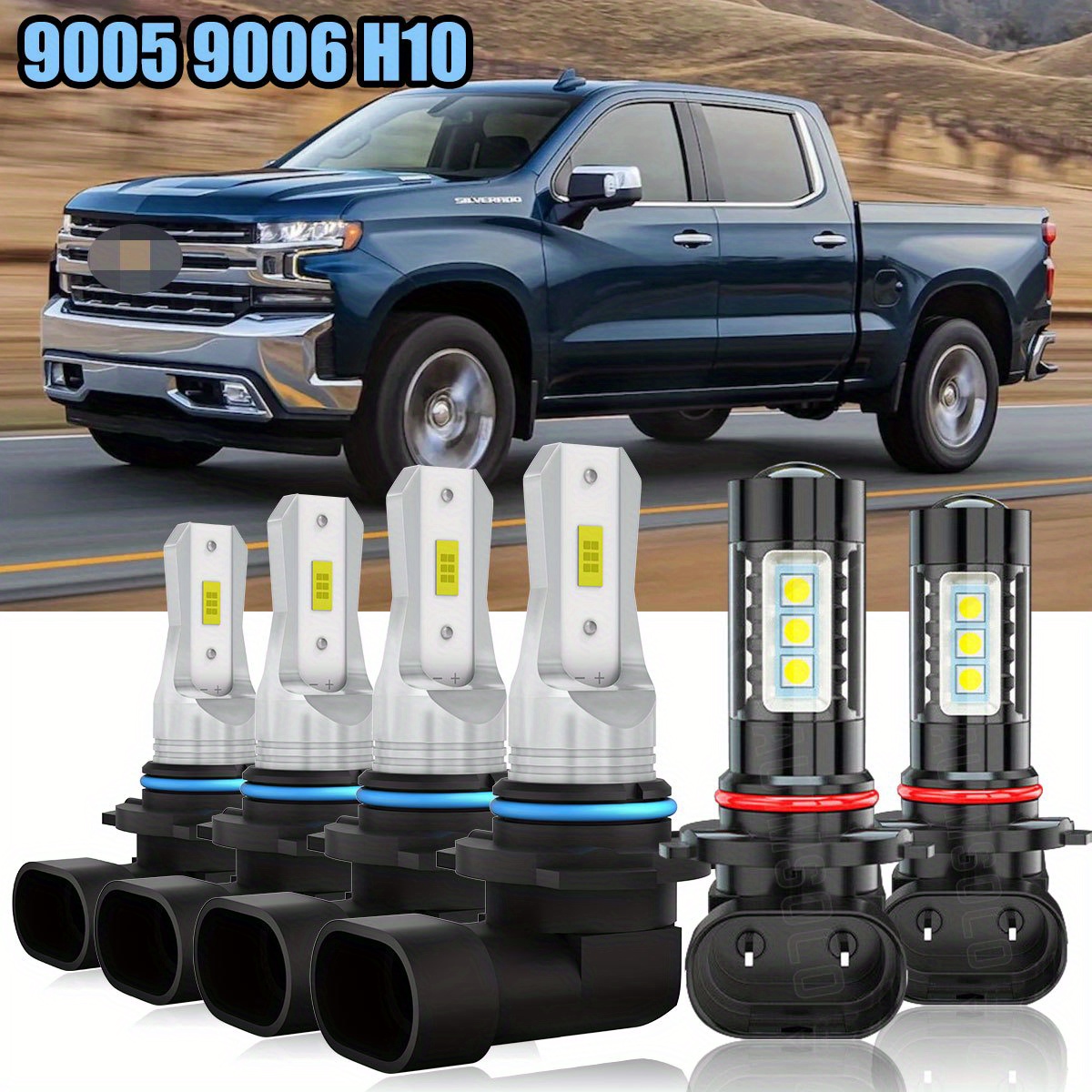 

For Chevrolet Silverado 1500 2003-2006 Combo 9005 9006 H10 Led Headlight Kit Super Bright Cool White Bulbs High Low Beam Fog Light High Power Lamps 4000lm 6000k 40w, Plug And Play