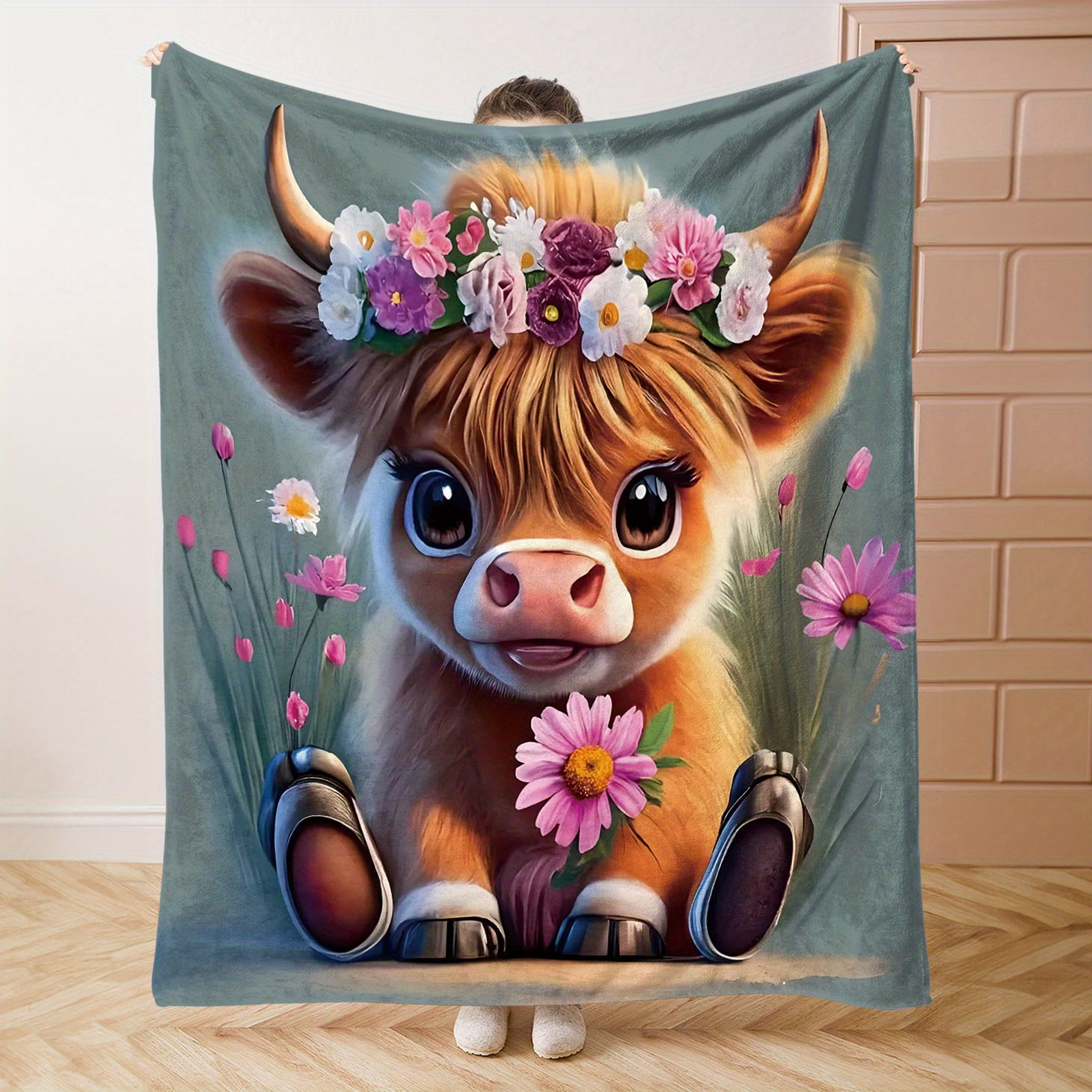 

Cozy Highland Cow Print Flannel Throw Blanket - Soft, Warm & Lightweight For Couch, Bed, Office, And Camping - Comfort, Perfect Gift Idea