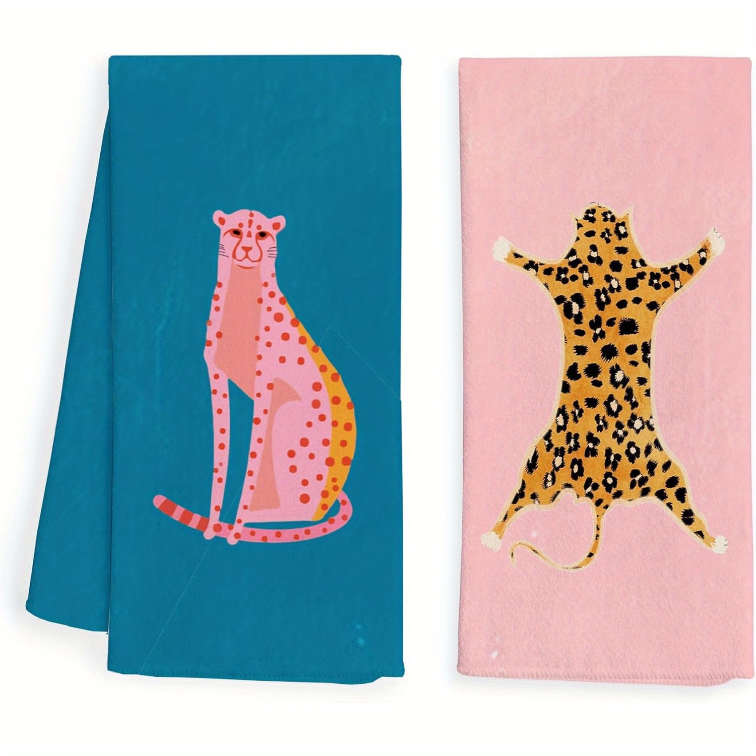 

Preppy Leopard Kitchen Towels And Dish Cloths Set Of 2, Trendy And Stylish Kitchen Dish Towels, Trendy Bathroom Hand Towels, Preppy Bathroom Decor, 18*26 Inches