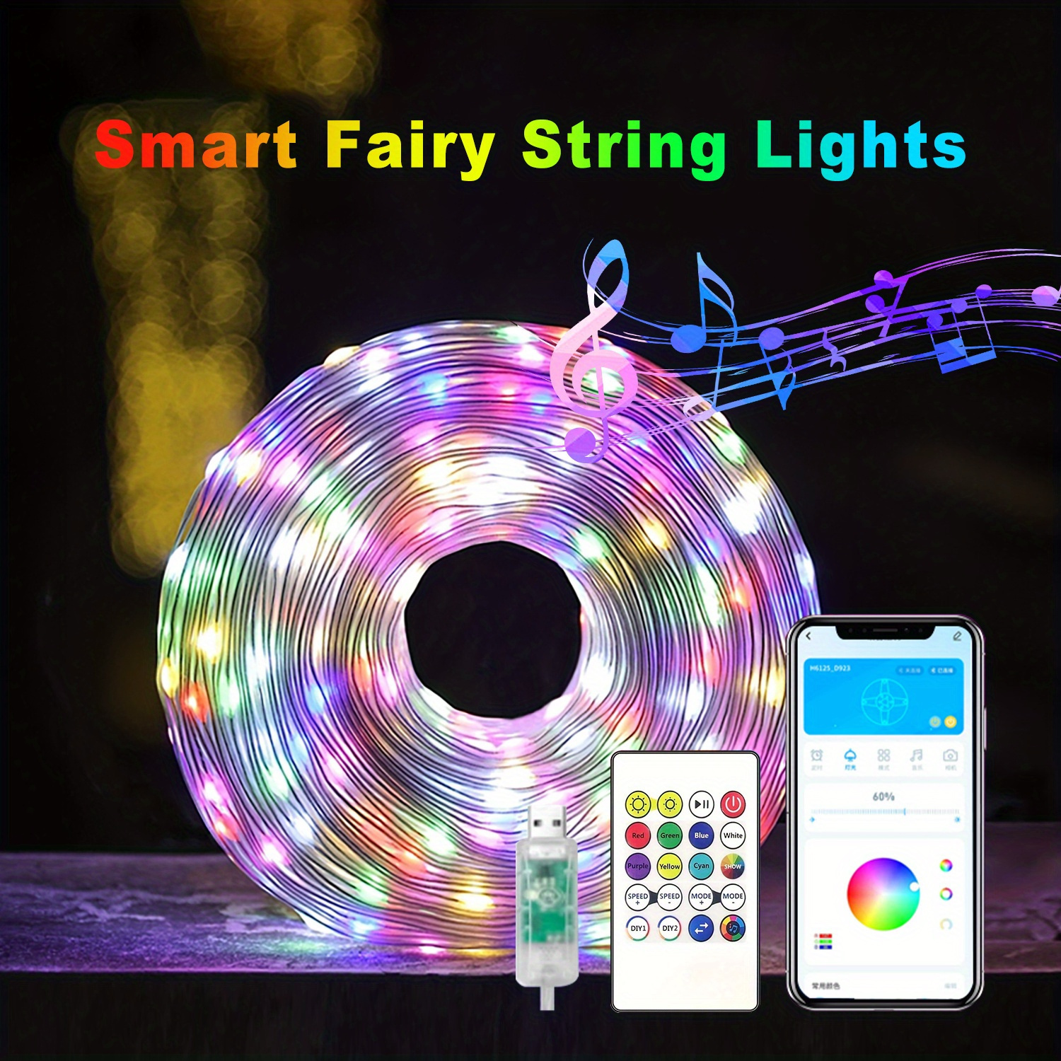 

32ft/ 50ft/ 65ft Ic-rgb , Led - String Application & , App , Usb , String For , Christmas, Decorative