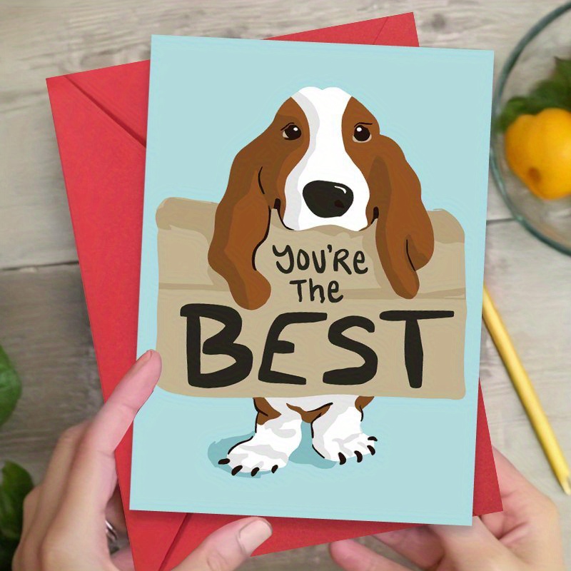 

1pc Thank You Greeting Card, Basset Hound Card, You're The Best, Creative Appreciation Gift For Or Anyone, Envelope