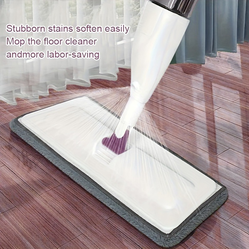 

1pc Rotating Mop With Sprayer - Dual-use Dry And Wet Cleaning Tool, Stains Removal, Ideal For Living Room, Bathroom, Kitchen - White With Purple Microfiber Cloth, Mop Pads