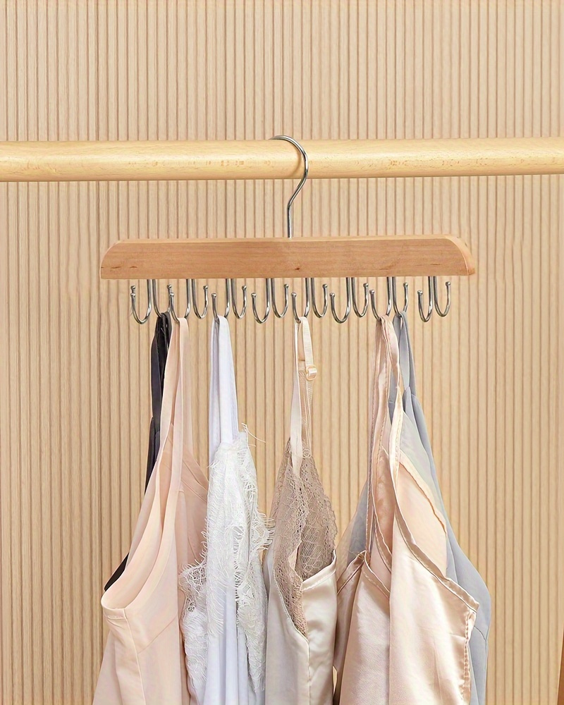 space saving wooden belt and accessory hanger with 14 polished hooks organize ties scarves bras and tank tops effortlessly details 0