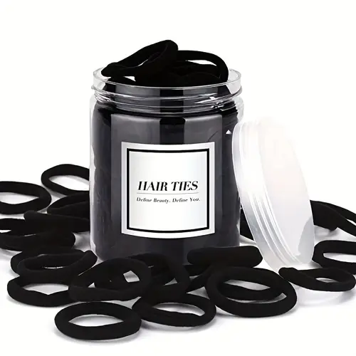 50pcs black hair ties seamless ponytail holders no damage elastic hair bands for thick heavy curly hair minimalist style jersey material solid color printing