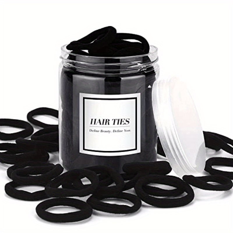 TEMU 50pcs Black Hair Ties, Seamless Ponytail Holders, No Damage Elastic Hair Bands For Thick Heavy Curly Hair - Minimalist Style, Jersey Material, Solid Color Printing