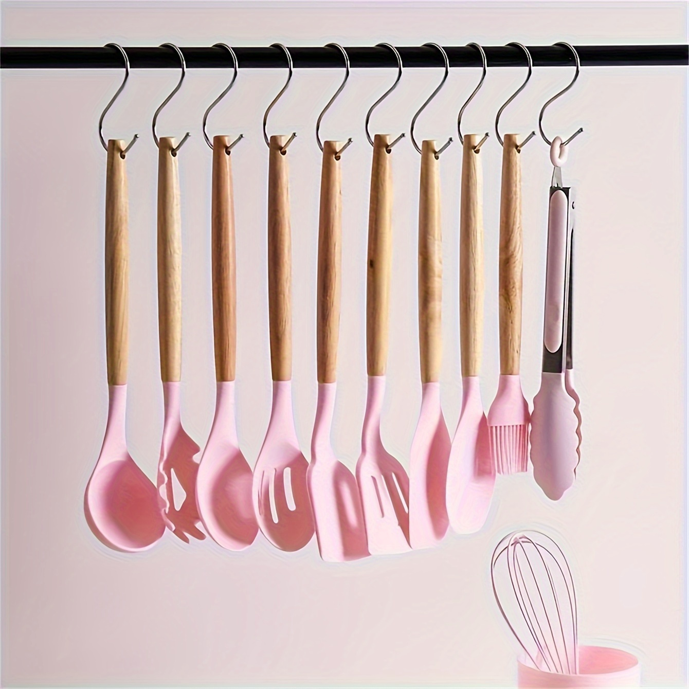 12pcs silicone kitchen utensil set with wooden handles non   and hygienic for home dorm and restaurant use   stand silicone cooking utensils details 7