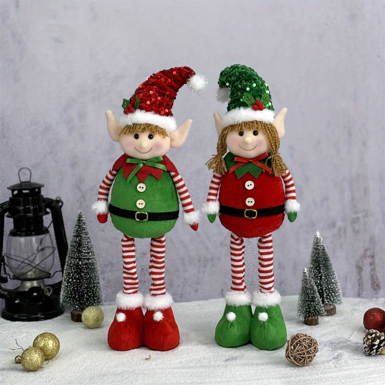 

A Set Of 1 's Day And Christmas Holiday Decorations, Hanging Leg Elf Couple Dolls, Stretchable Figurines, Indoor Home Decor.