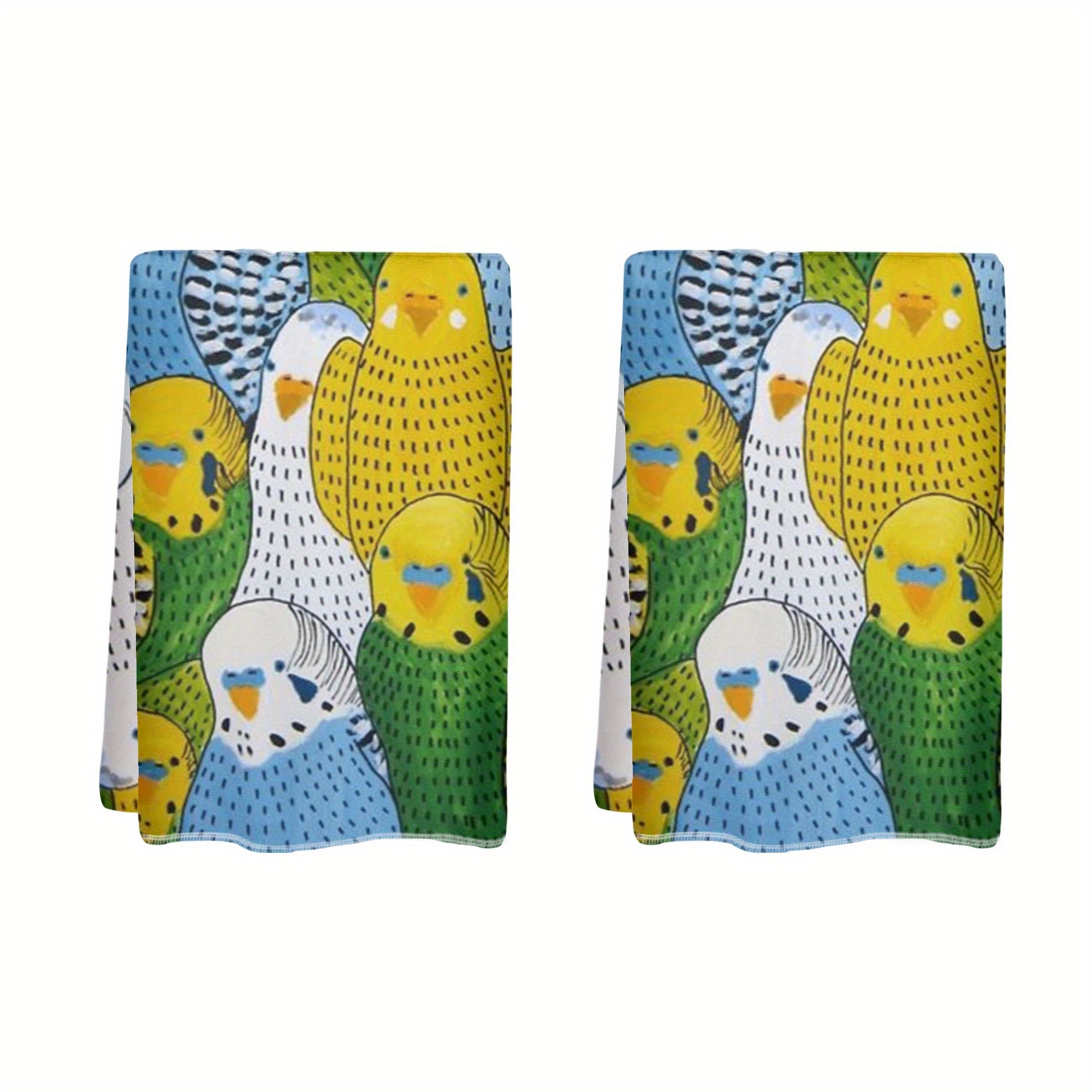 

2-pack Polyester Dish Cloths & Towels Set, Woven Contemporary Style, Cartoon Budgies Pattern, Soft Oblong Kitchen Cleaning Supplies, Hand Wash Only - 18x26 Inches - Ymj090228