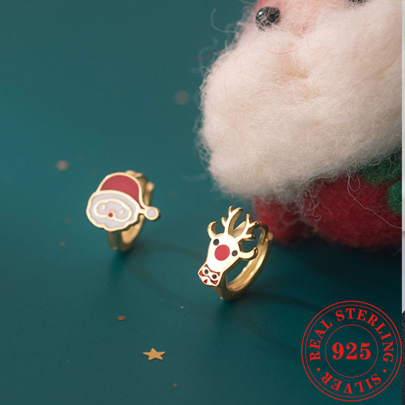 

1pair S925 Silver Santa Claus Deer Stud Earrings, Cute Elegant Christmas Jewelry, With Gift Box, Suitable Party, Gifts, Festival, Wedding, Christmas Gifts