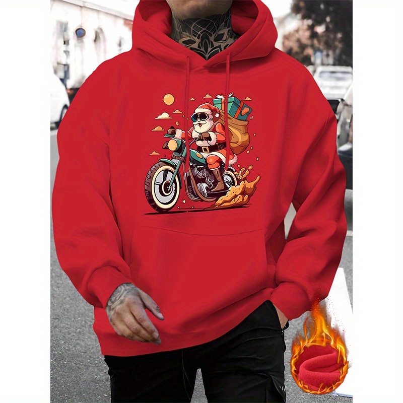 

Seasonal , Men's Santa Claus Cartoon Print Hoodie - Casual & Stylish Drawstring Pullover With Kangaroo Pocket, Fall/winter