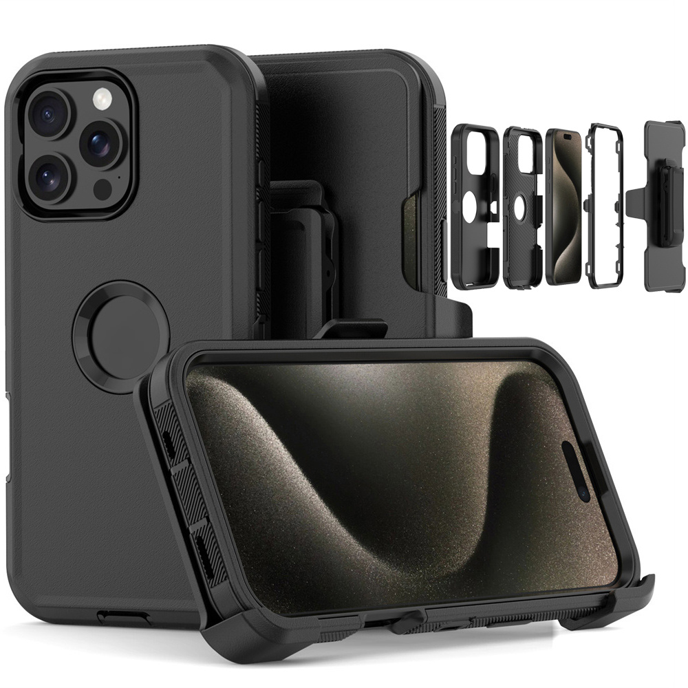 

For 16 Pro Max Case Heavy Duty Shockproof Armor Hard Tpu Cover+belt Clip Holster Stand